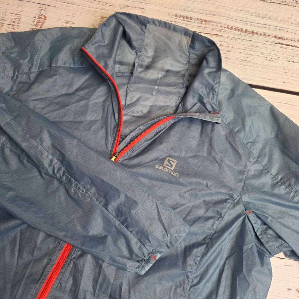Salomon Mens Large AdvancedSkin Shield Windbreaker Jacket Blue Grey Orange
